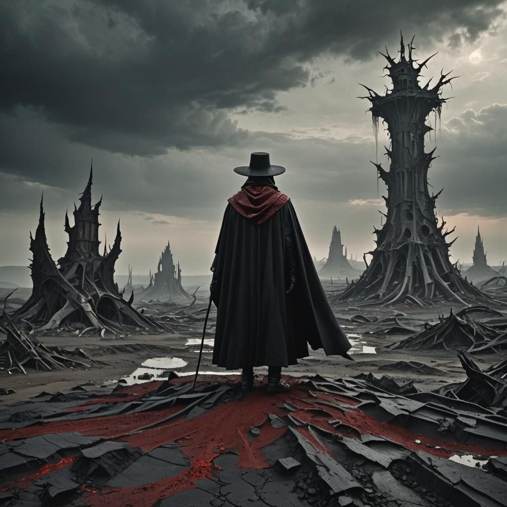Dark Lord in Ruined Landscape: A Gothic Masterpiece