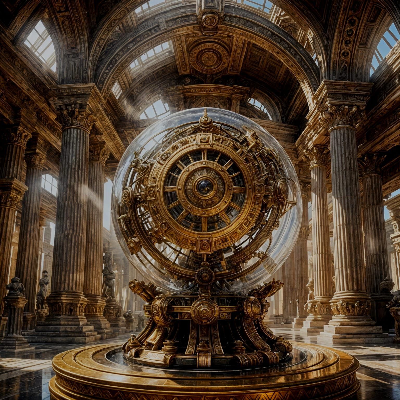 Ancient Mechanical Marvel in Glass Sphere, Museum Lighting