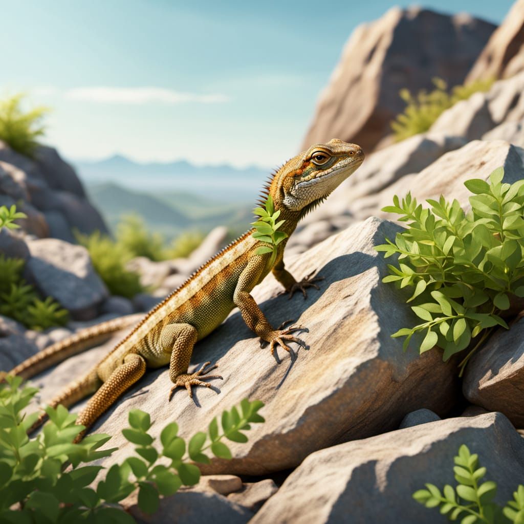 Lizard on Rocky Slope in Golden Hour Light