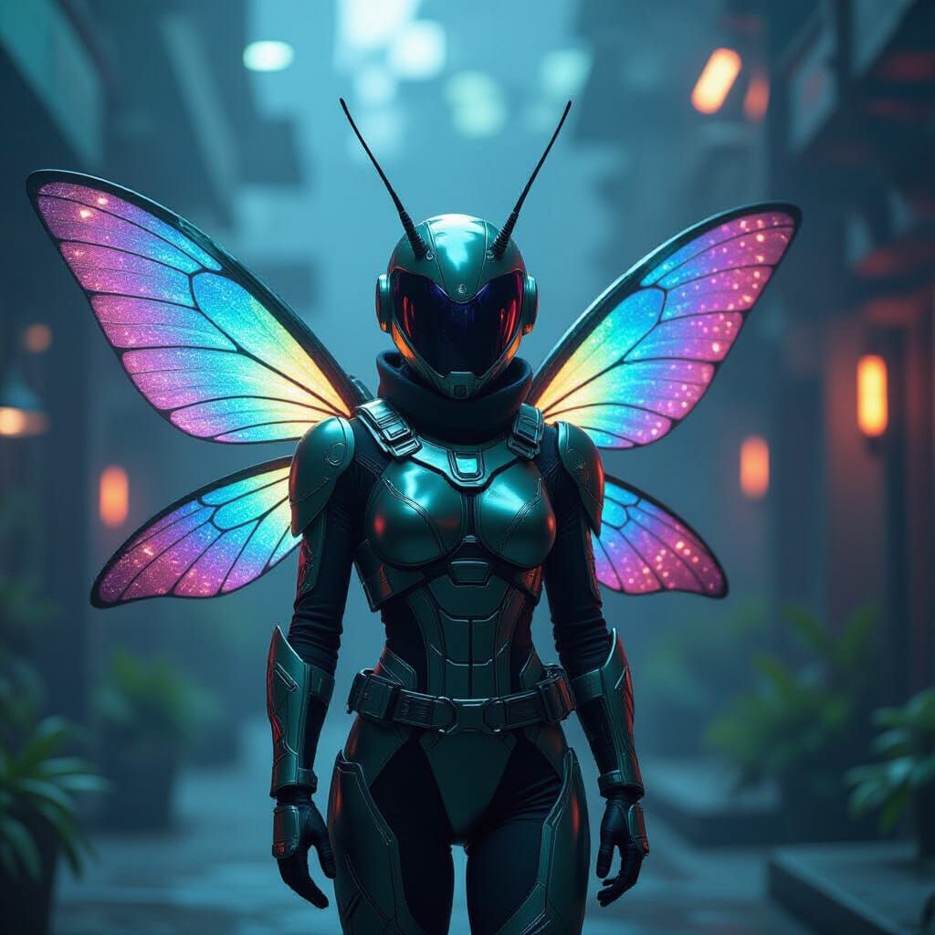 Space Centaur Grasshopper Pilot in Metallic Exosuit