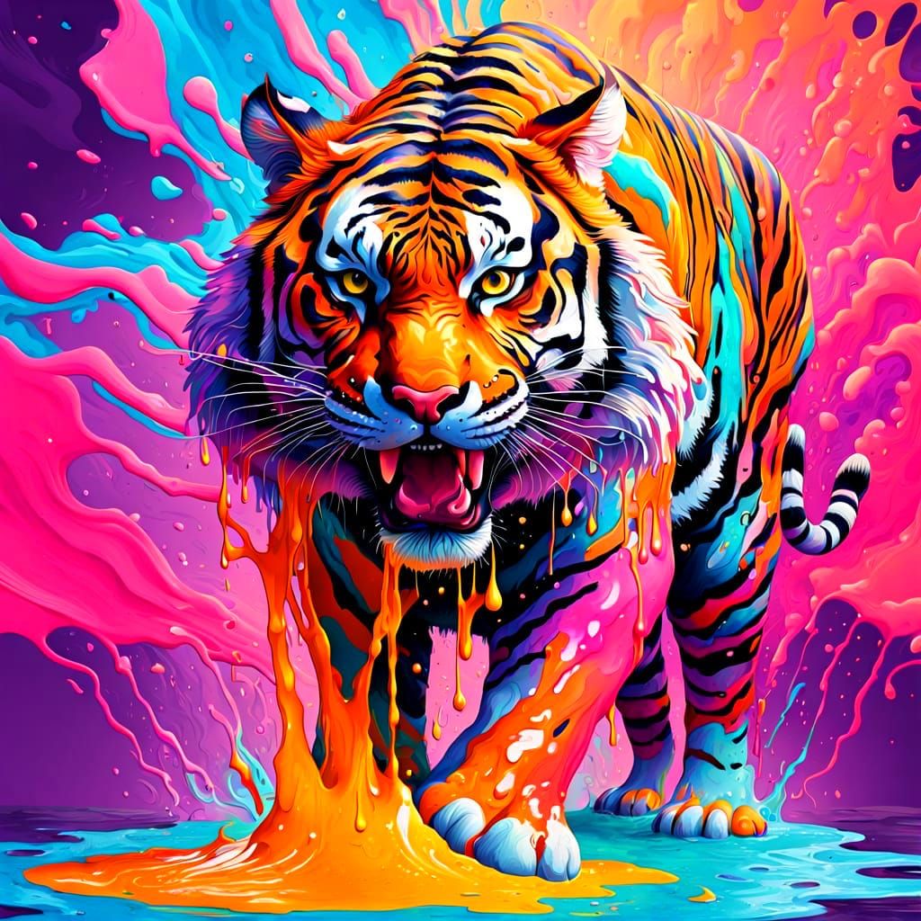 Surreal Tiger Melts into Abstract Colors