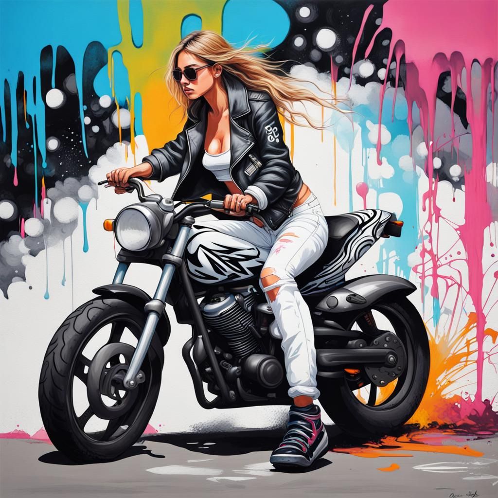 Vibrant Graffiti Dreamscape Biker