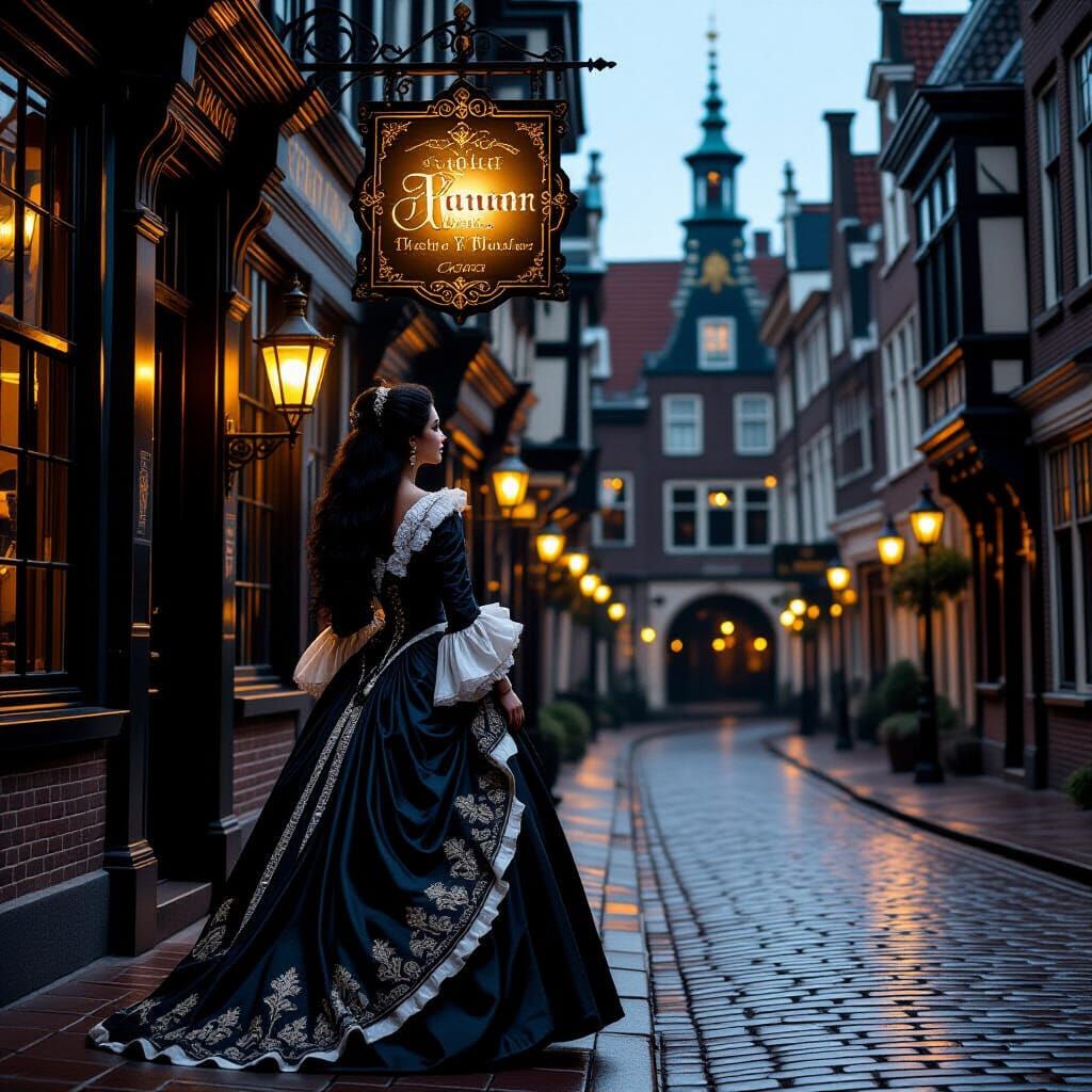 An elegant black with long black hair woman in a flowing, hi...