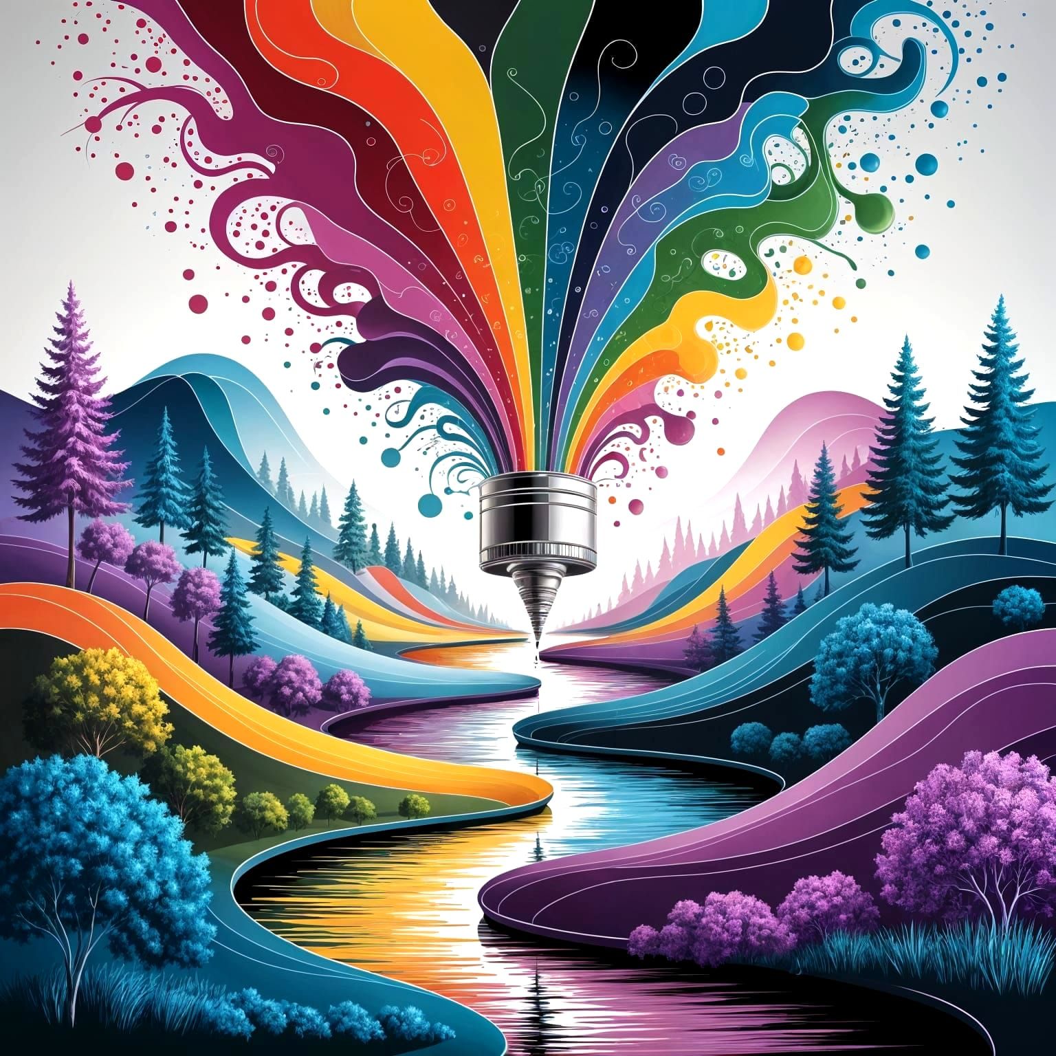 Vibrant Whimsical Landscape in a Style Reminiscent of Alex G...