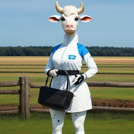 Anthropomorphic Cow in Dairy Field