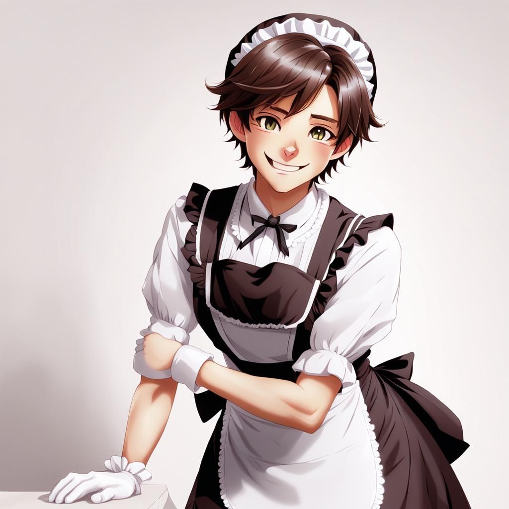 Adorable Feline Butlers in Brown Hair Smiling Down