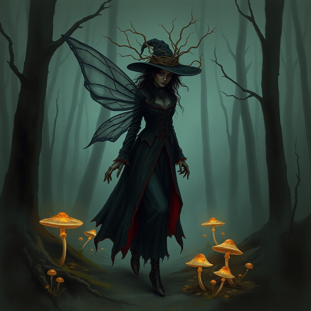 Gothic Fairy Roams Enchanted Forest