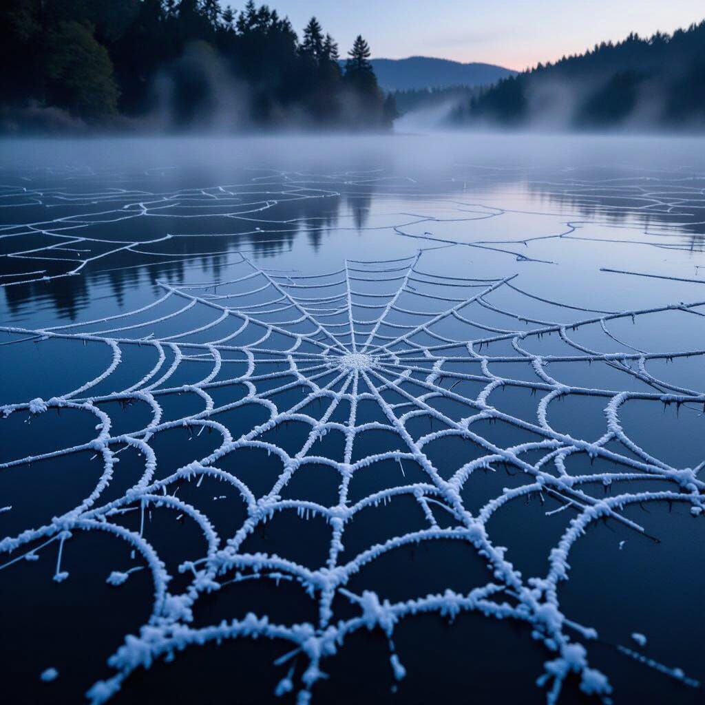 Fog Weaves Spiderweb Over Lake at Dawn