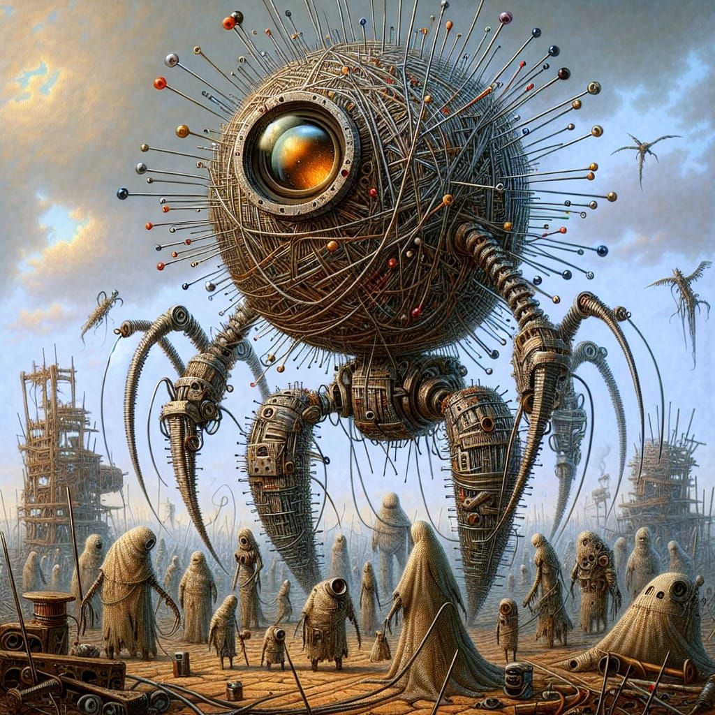 Steampunk Robot Monster Amidst Wasteland