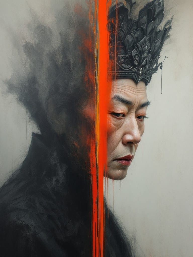 Mature Asian Woman in Royal Regalia, Interrupted by Turbulen...