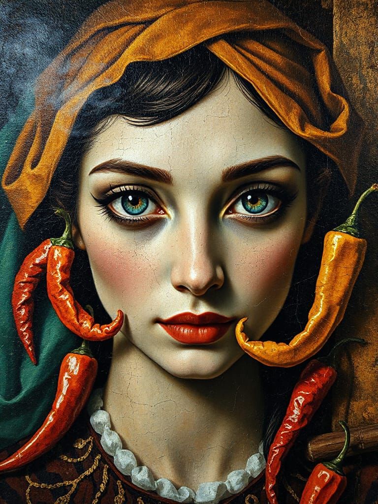 Avant-Garde Fresco with Smoky Eyes and Cigars