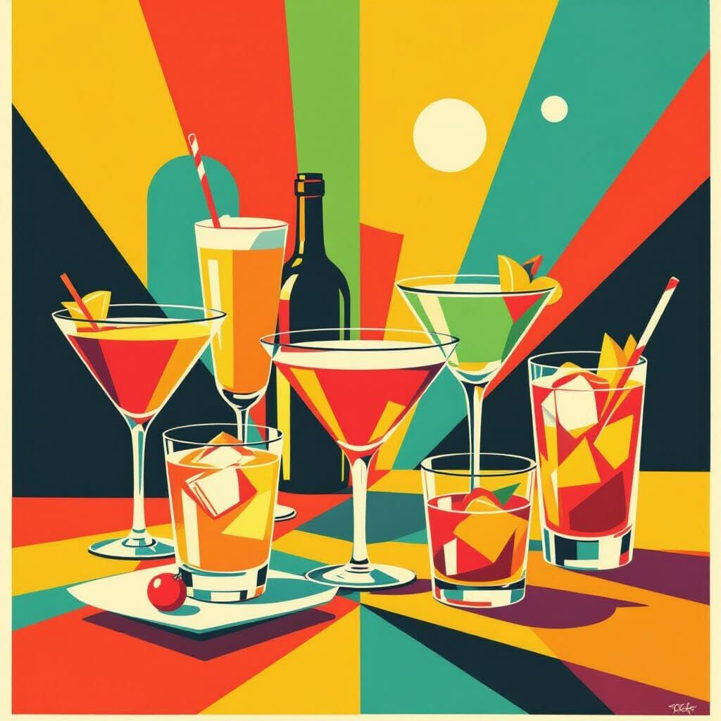 Mid-Century Modern Cocktails Poster: Bold Geometric Design
