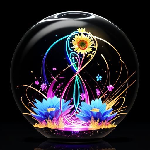 Neon Black Mandelbrot: Liquid Gold Hourglass with Burgundy S...