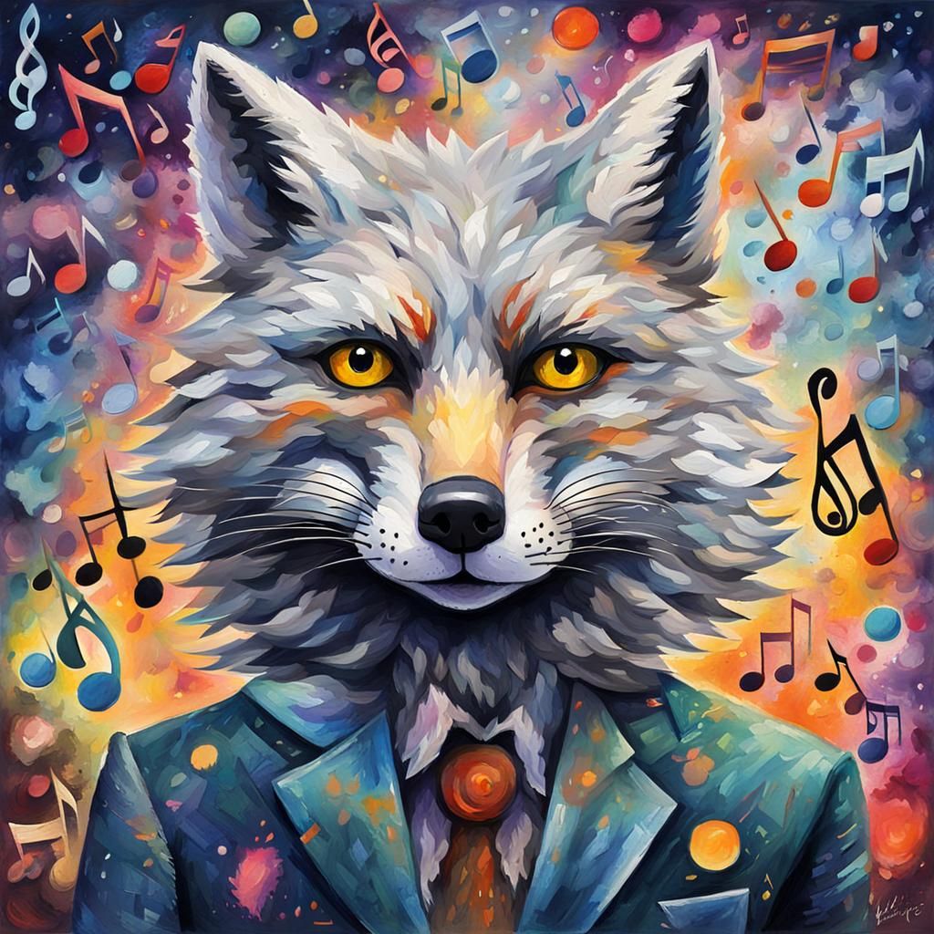 Ethereal Fox Portrait in Vibrant Gouache Colors