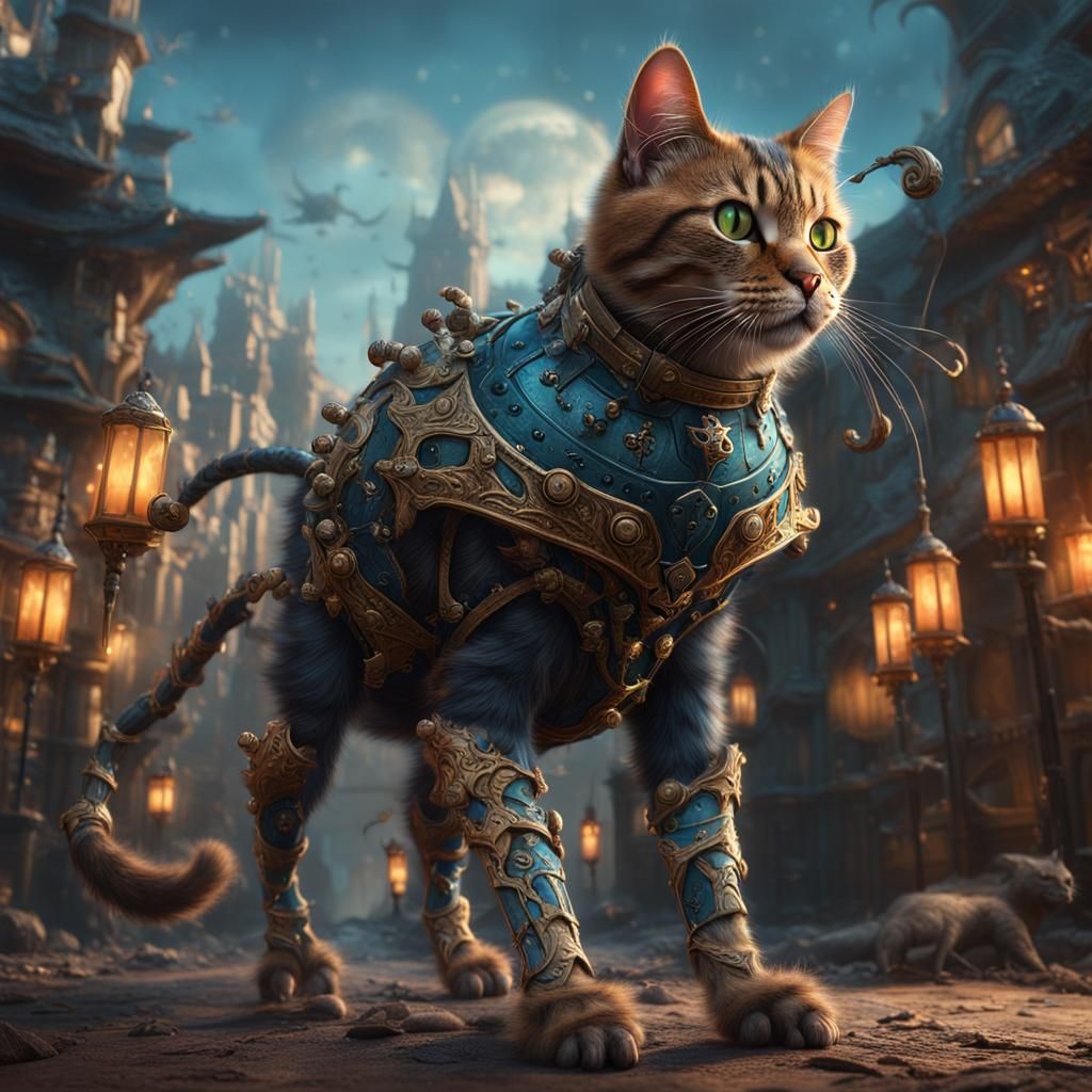 Glowing Cyberpunk Feline with Six Legs