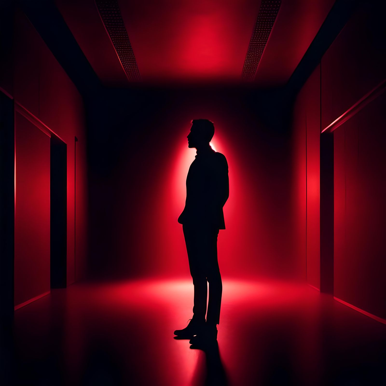 Man in Red Light, Darkened Silhouette