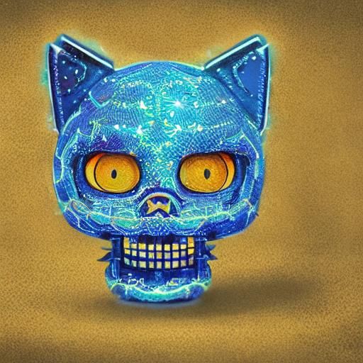 Whimsical Galactical Hello Kitty Skeleton in Ethereal Blue