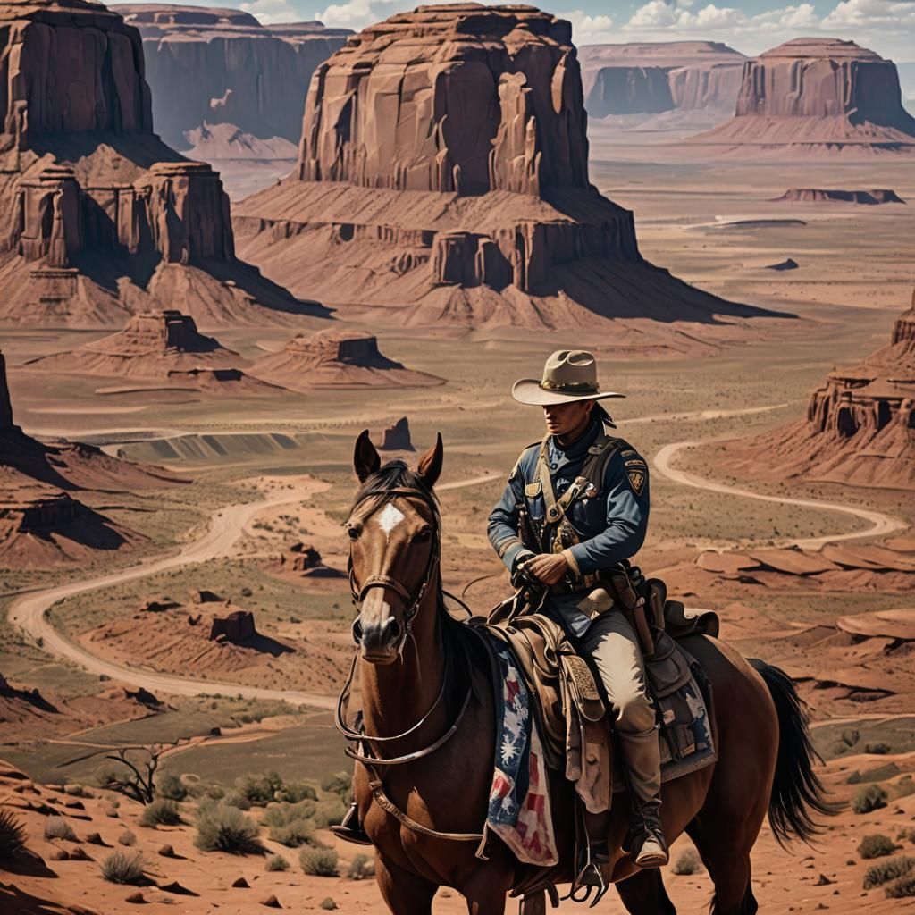 Realistic Cowboy Portrait in Monument Valley Landscape