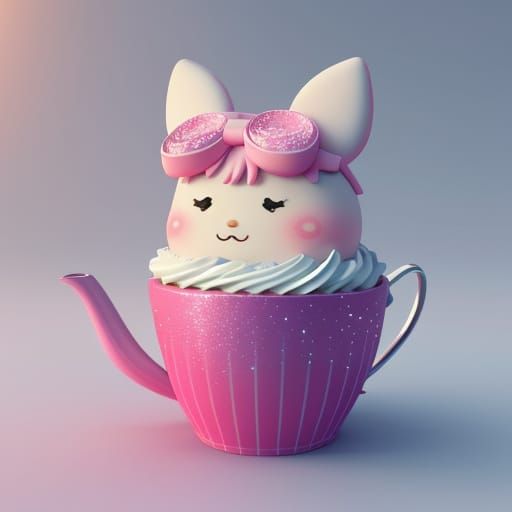 Kawaii Cupcake and Animals Tea Party in 3D