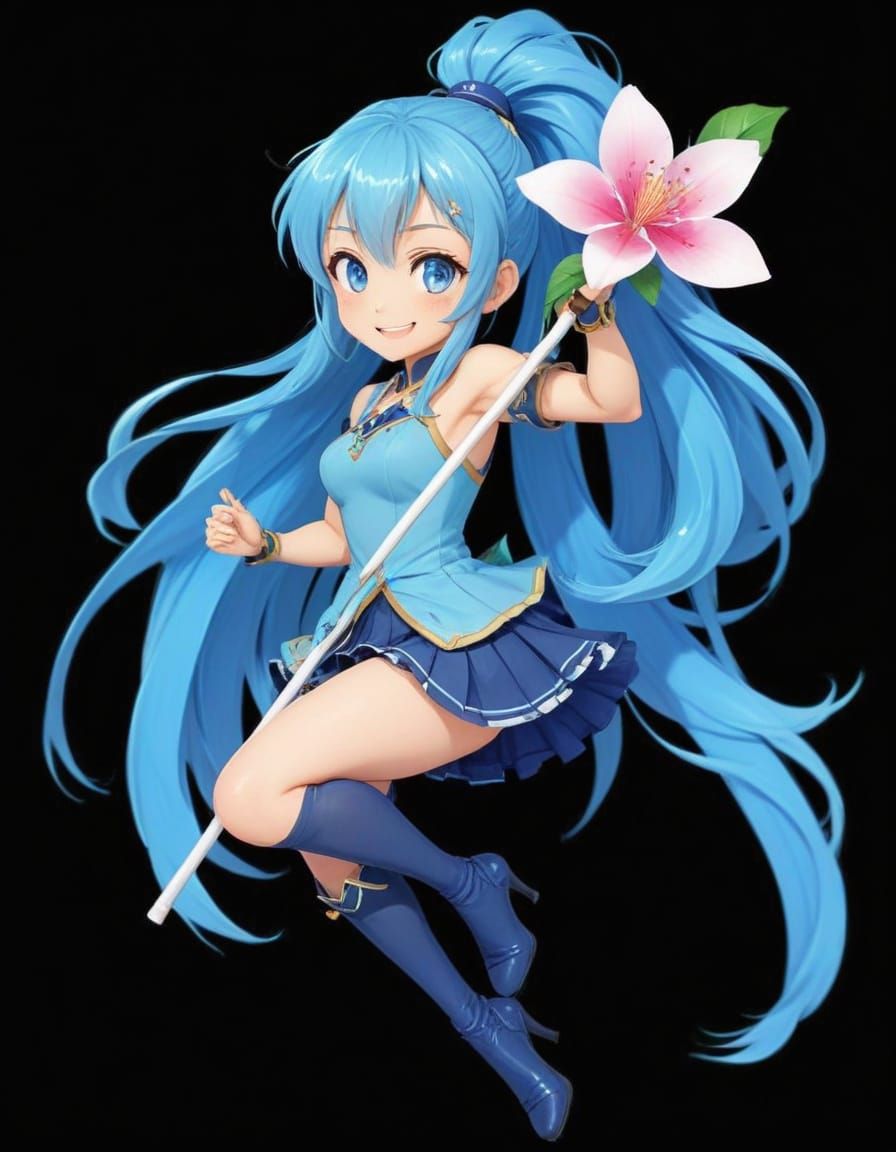 Goddess Aqua Leaping, Anime Style Character in Pixar Style