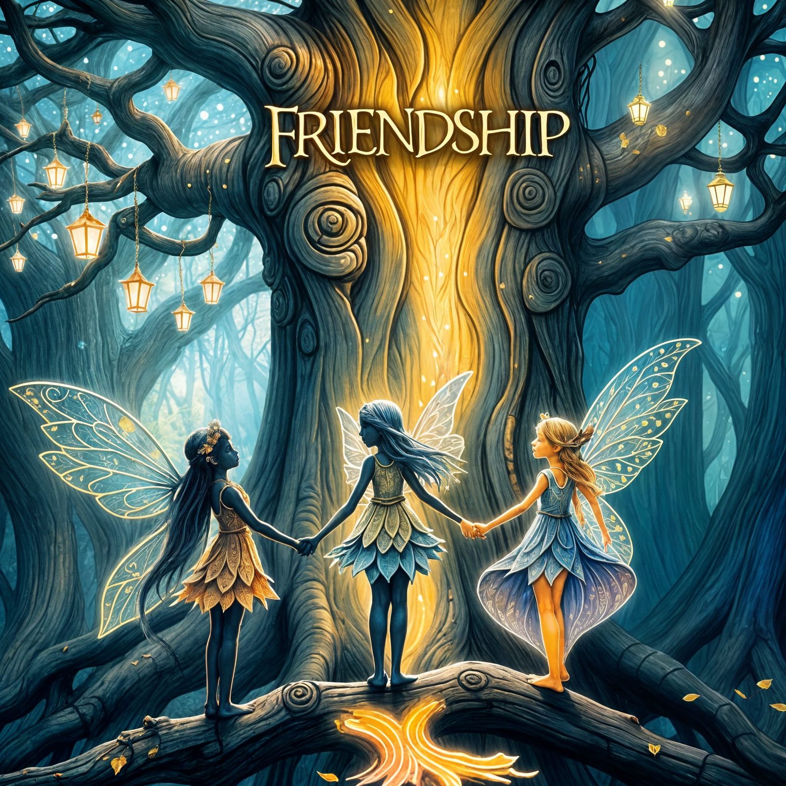 Ebony Fairy Surrounded by Light Skinned Friends Under Ancien...