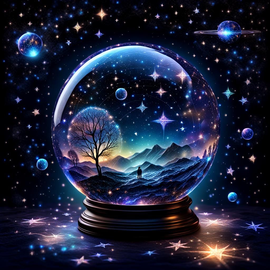 Celestial Glass Orb in Starlit Cosmos
