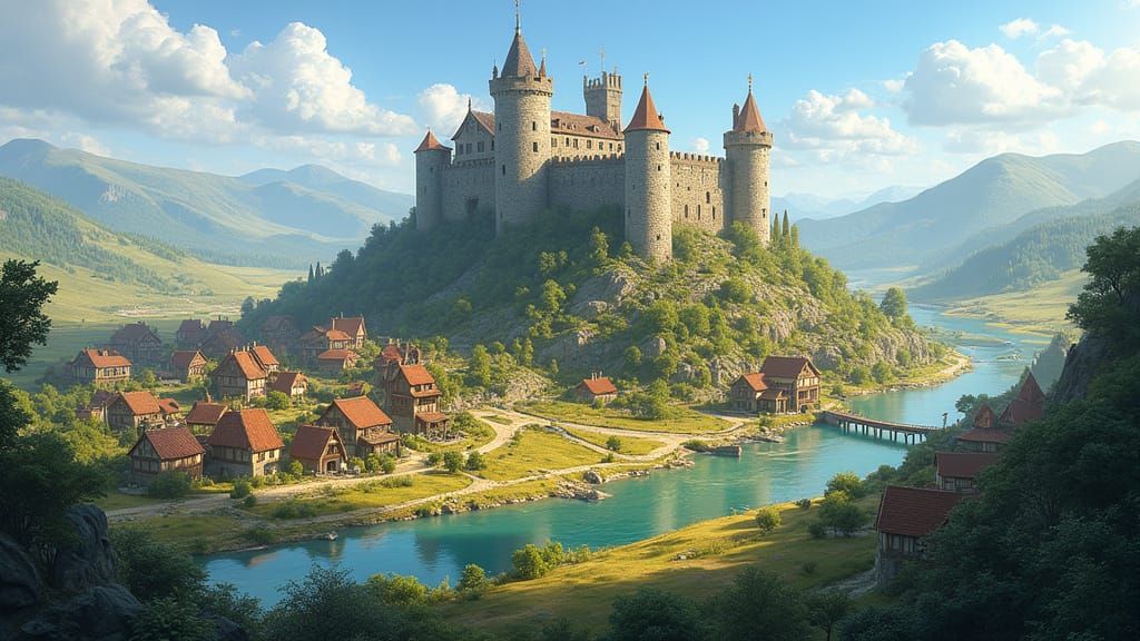 Majestic Medieval Fantasy Stronghold in Morning Light