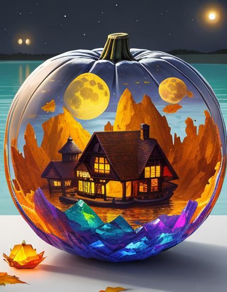 Vibrant Crystal Moonrise Over a Serene Lake