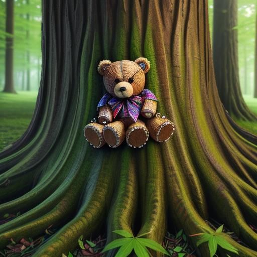 Surreal Teddy Bear Tree in Whimsical, Hyperrealistic Oil Pai...