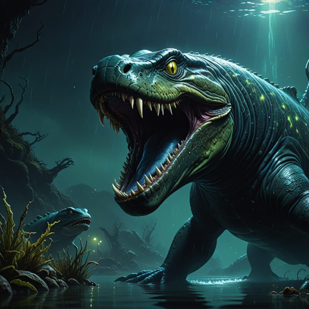 Sci-Fi Lake Monster with Bioluminescent Spots