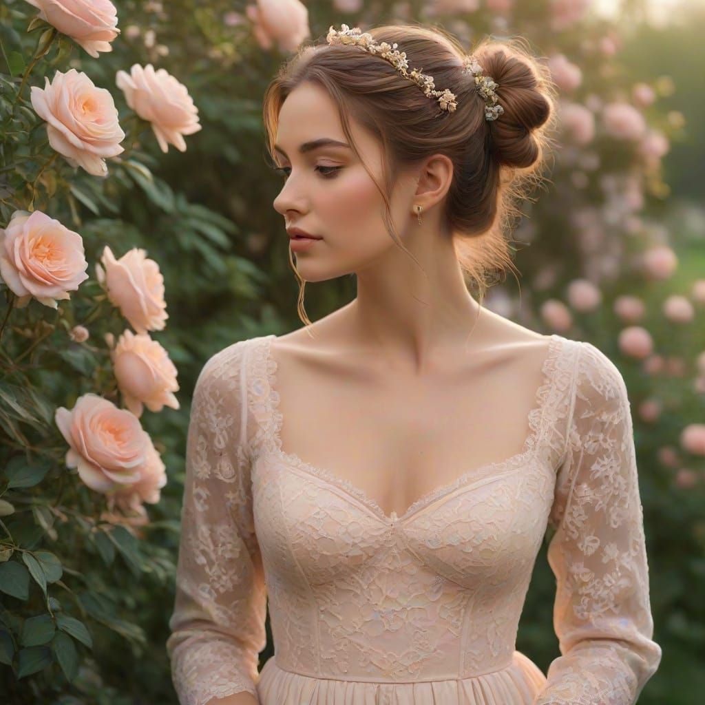 Elegant Young Woman in a Serene Garden