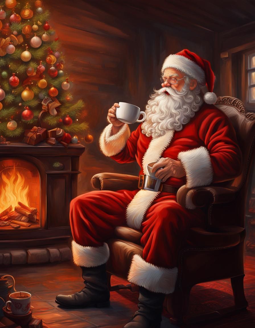 Santa Claus In a Cozy Coffee Break