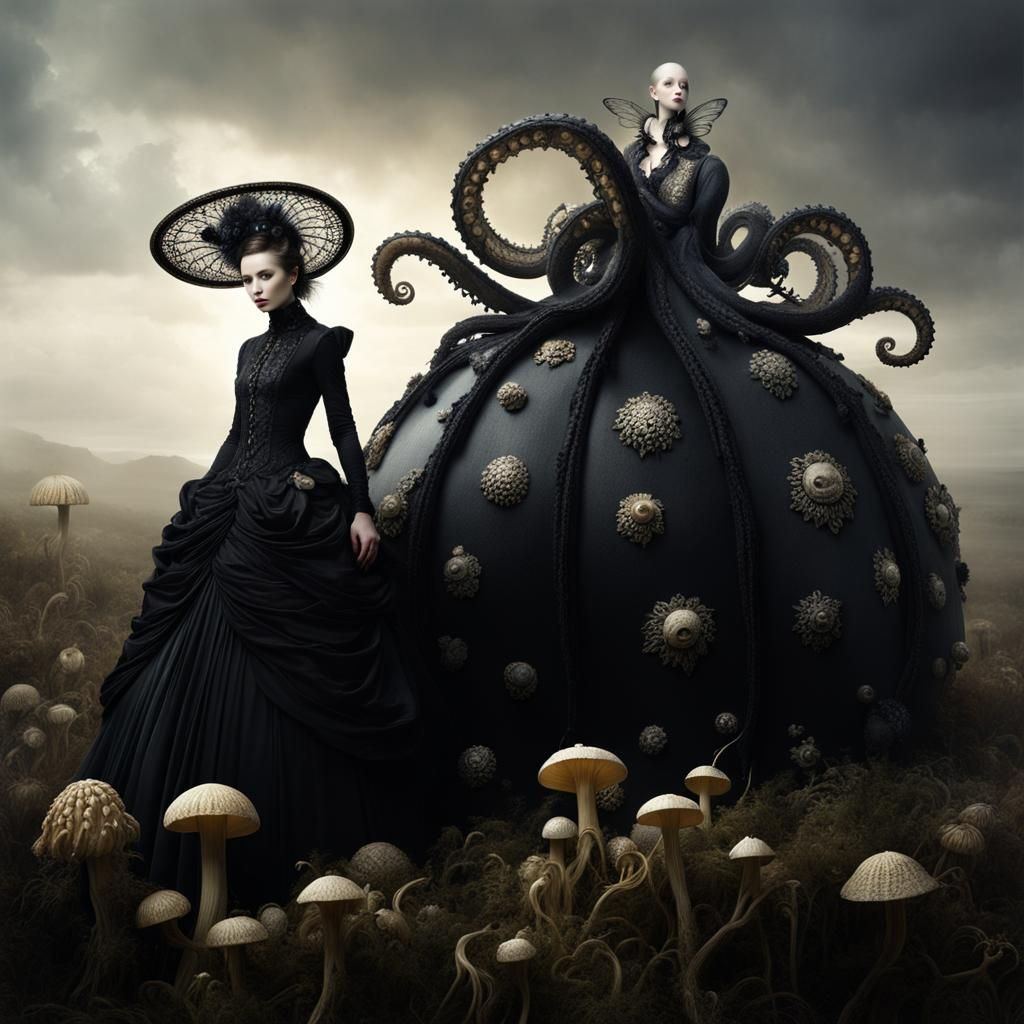 Octopus Fairies in Dark Whimsical Forest