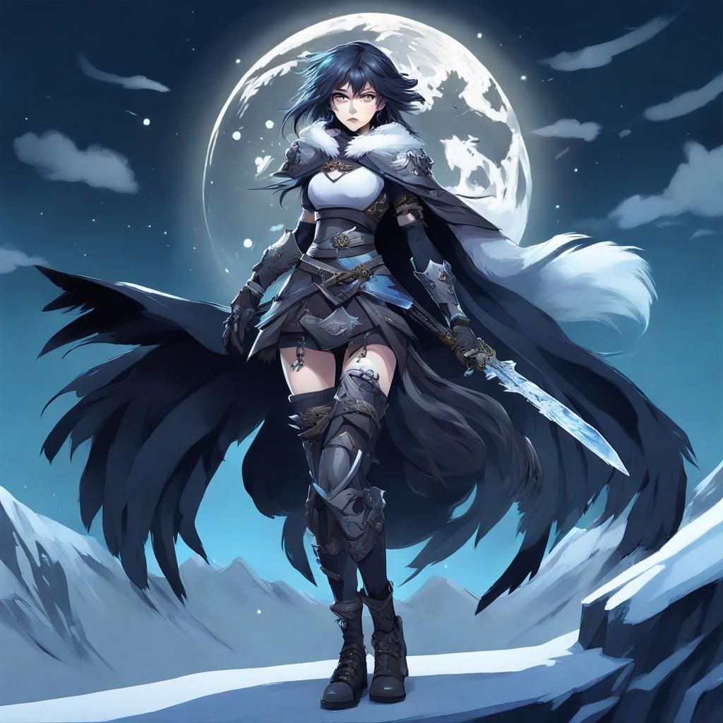 Anime Woman Symbolizing Moon, Arctic, and Crows in Genshin I...