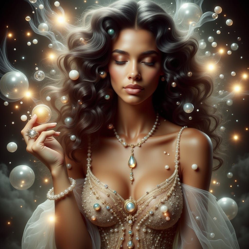Rococo Lady in Pearls and Gems Digital Portrait