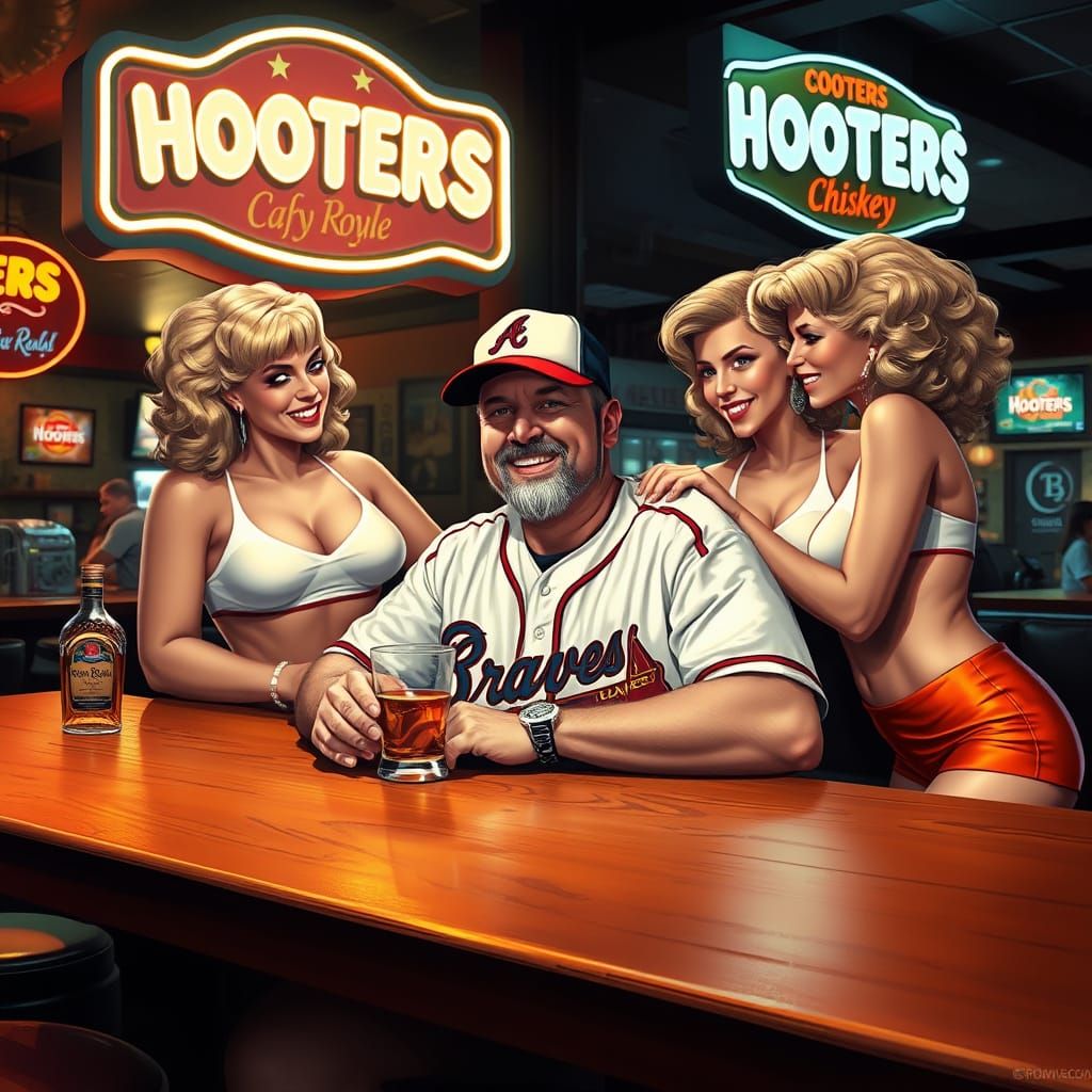 Chipper Jones at Hooters with Blonde Waitresses in Neon Lit ...