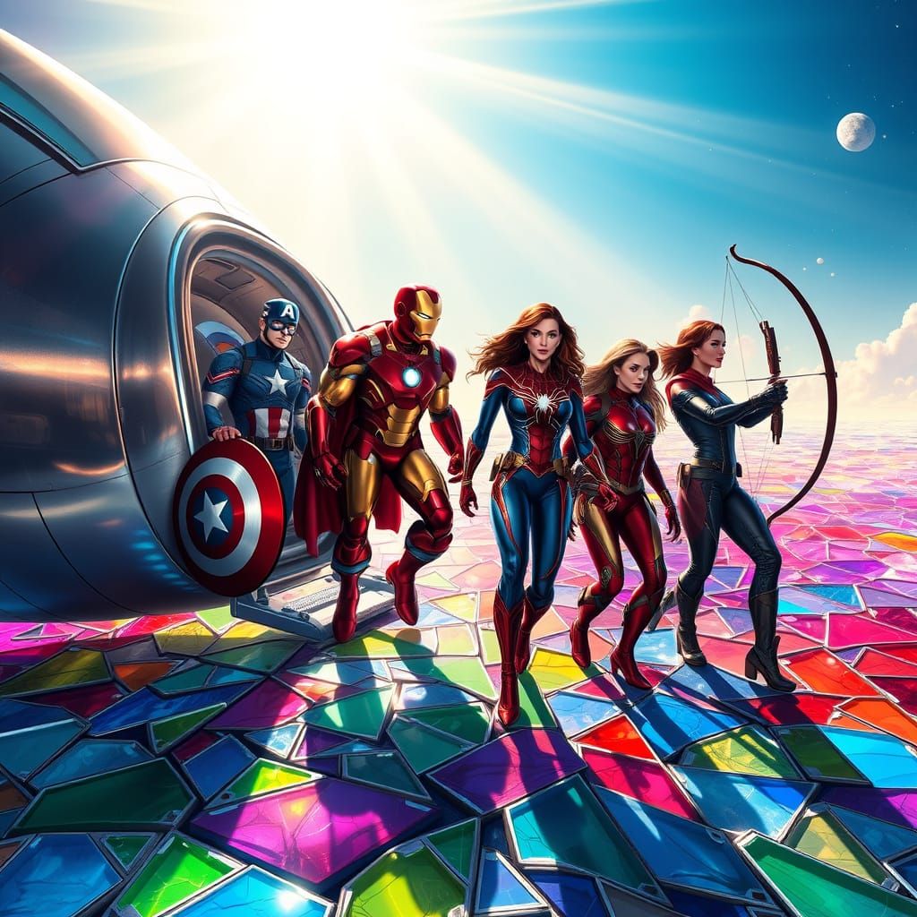 Avengers Gather on Vibrant Stained Glass Planet