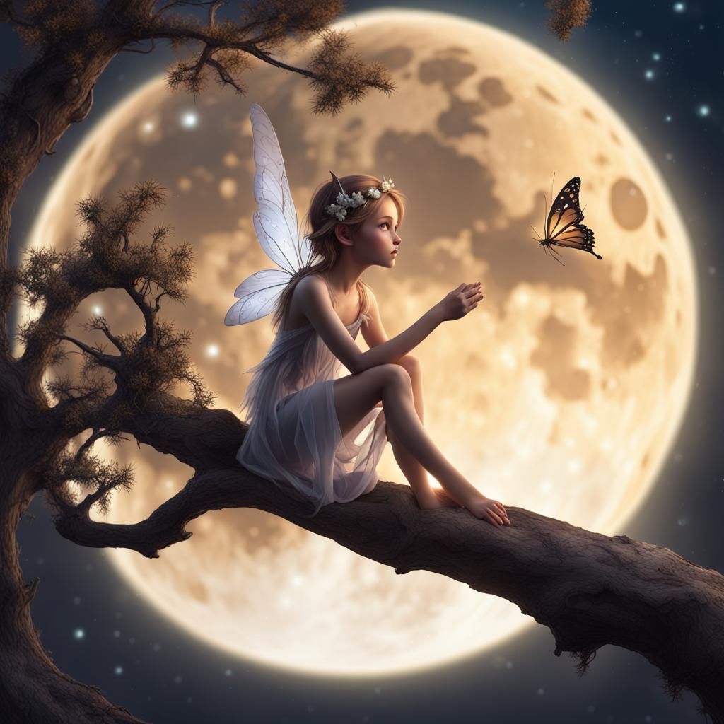 Little Fairy under Starlight, Epic Fantasy Art