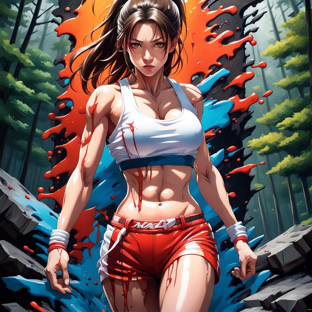 Mai Shiranui in a Vibrant Street Art Style