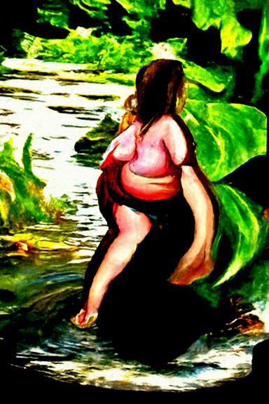 Young Water Nymph Enters the River in a Vibrant Oil Painting