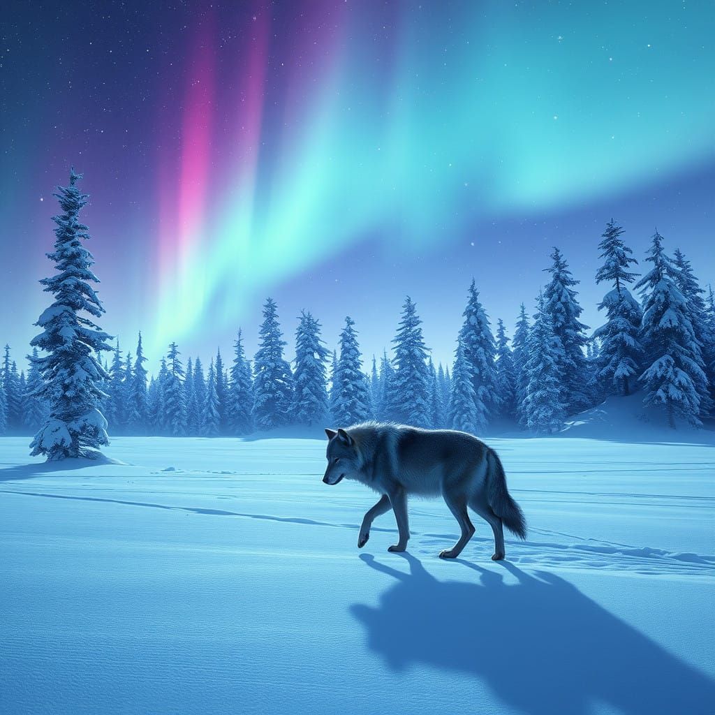 Celestial Wolf in Frosty Night