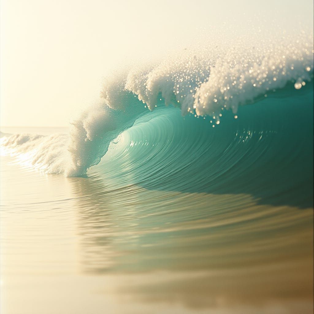 Turquoise Wave Crashes on Sun-Kissed Beach in Cinematic Styl...