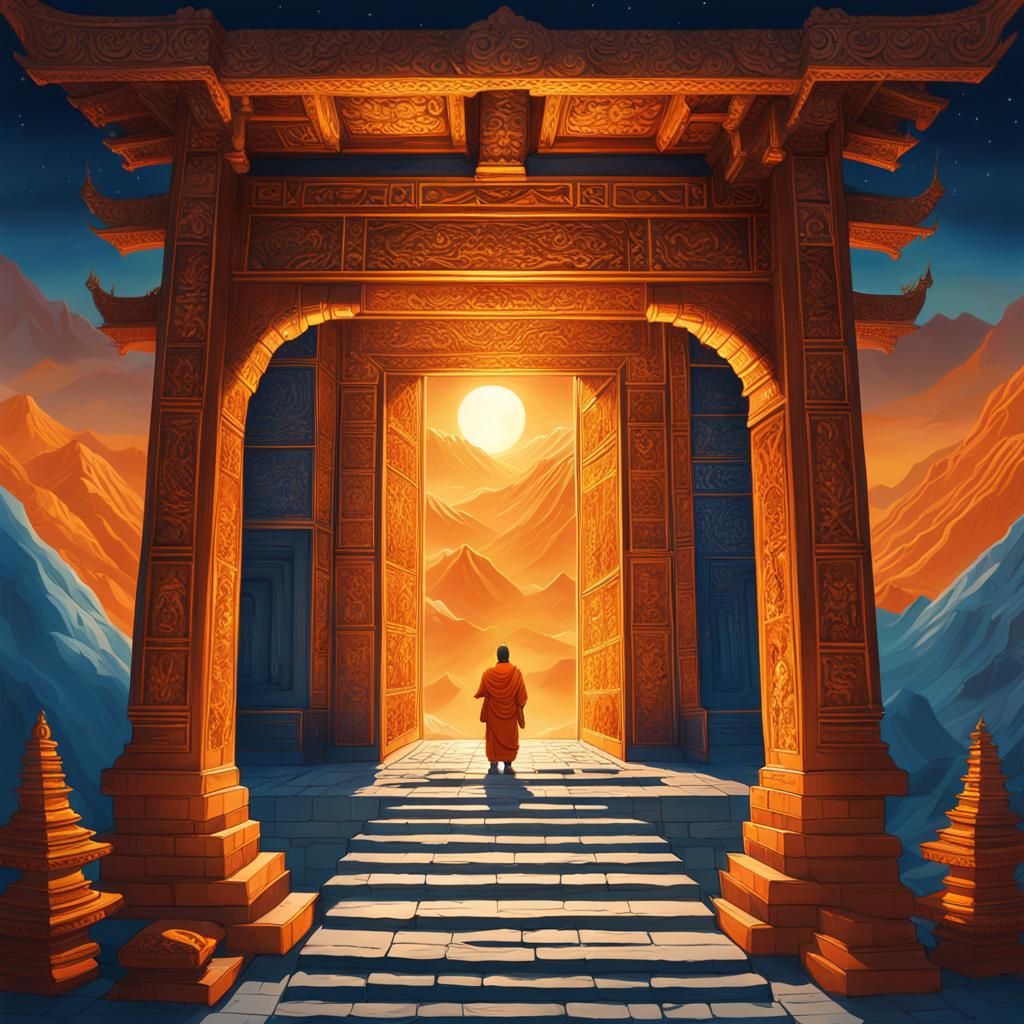 Surreal Himalayan Temple Entrance to Agartha in Golden Glory