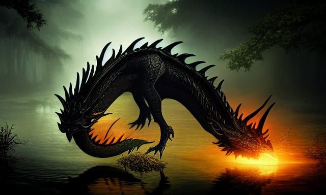 Ethereal Black Dragon in Mysterious Swamp Realm