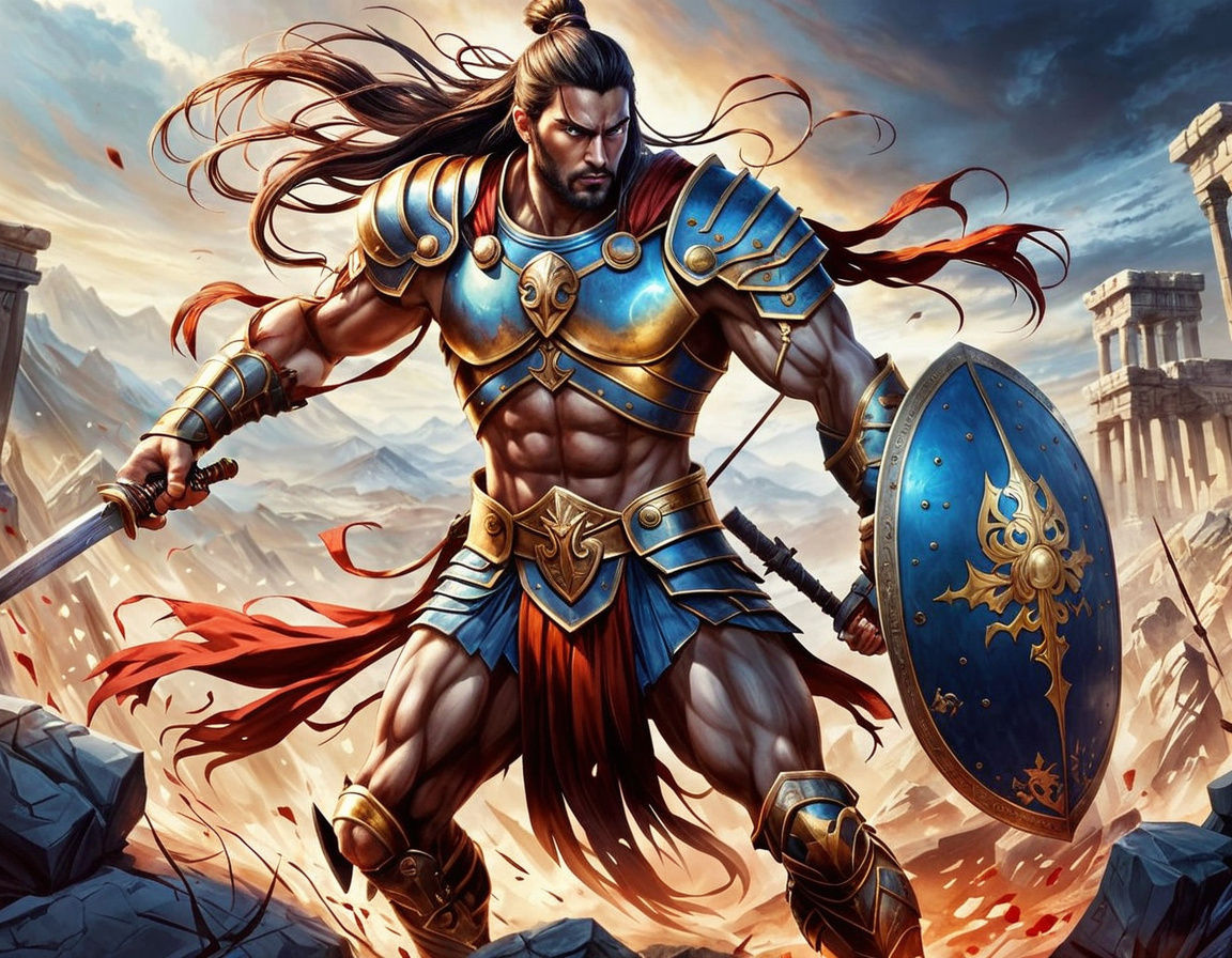 Anime Style Grecian Warrior in a Bloodbath