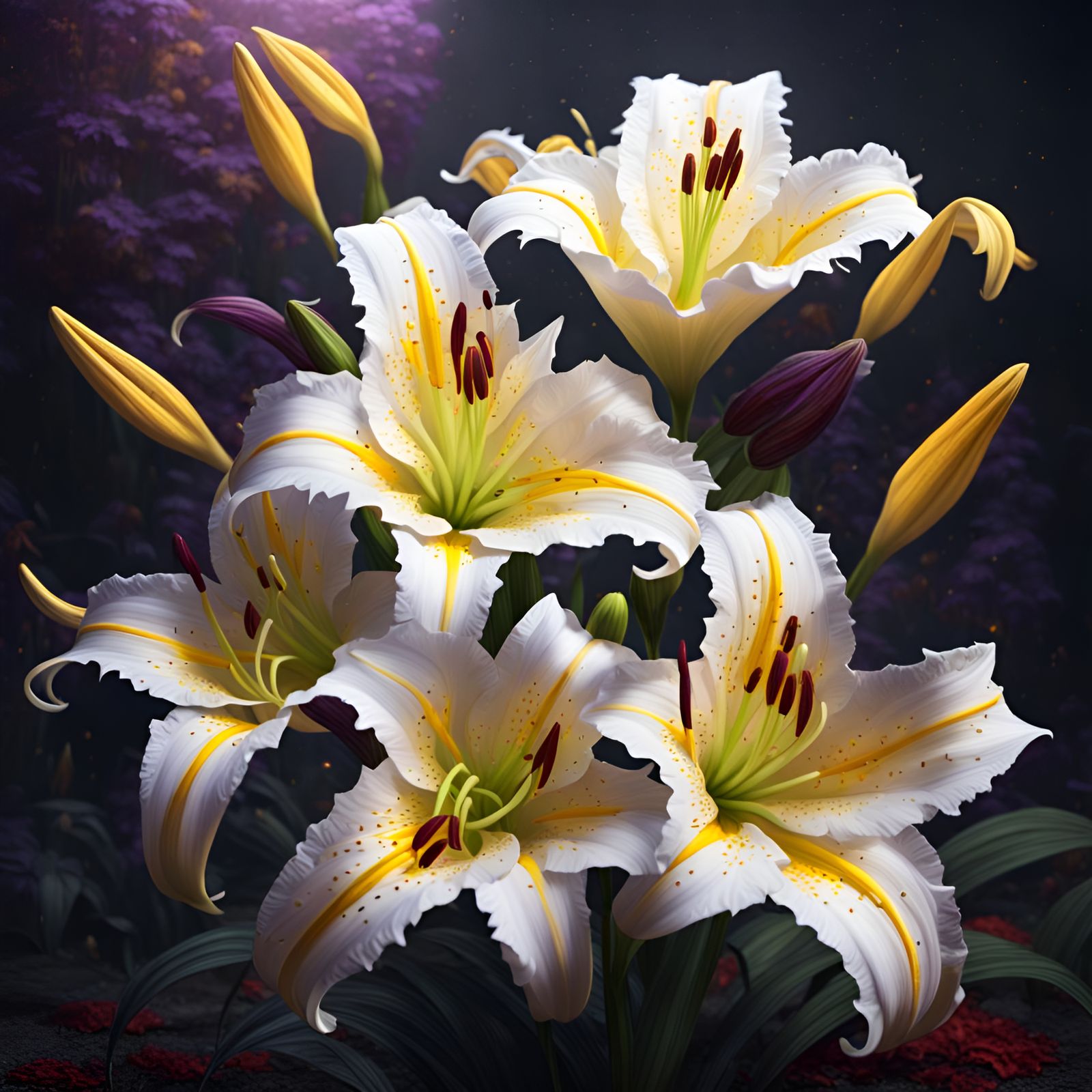 Dark Fantasy Scorpion Lilies in Vibrant Colors
