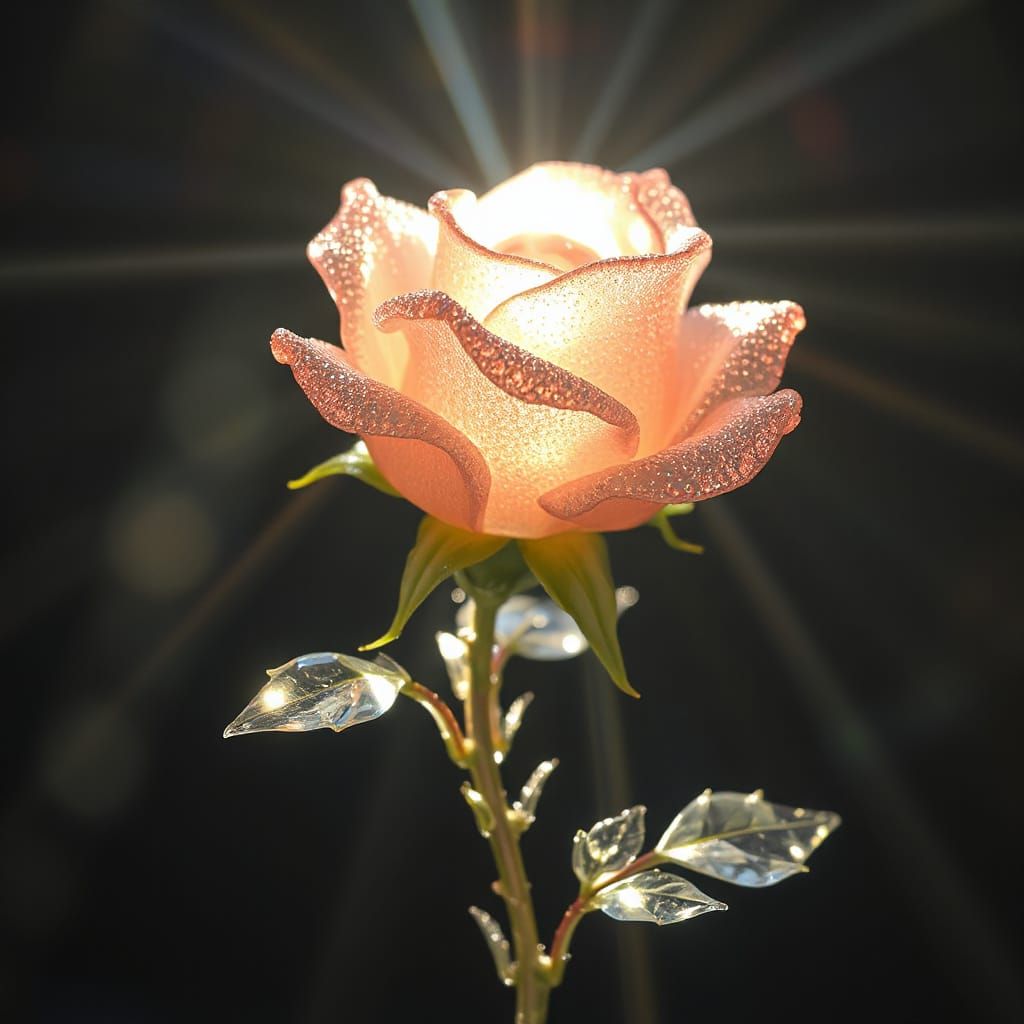 Ethereal Crystal Rose with Ethereal Glow in Art Nouveau Styl...