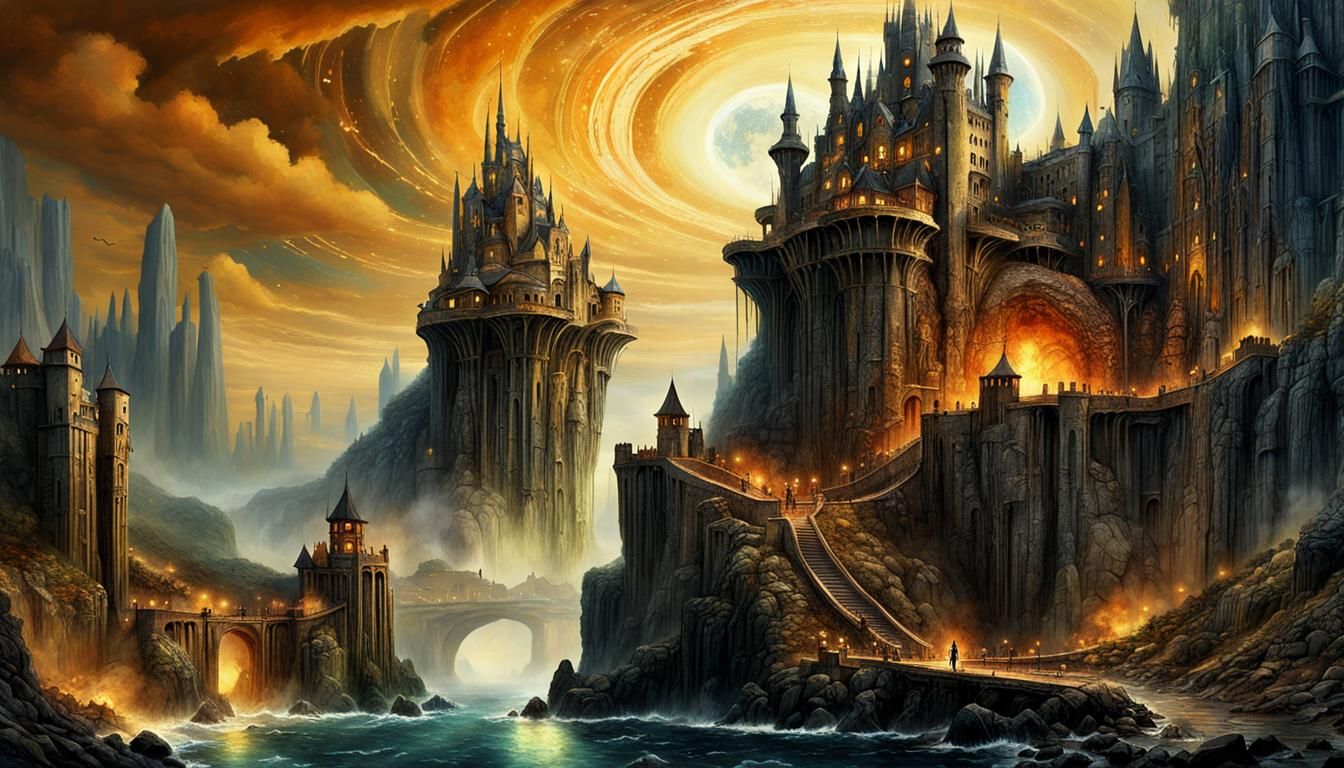 Epic Towering Castle Amidst Dramatic Landscape