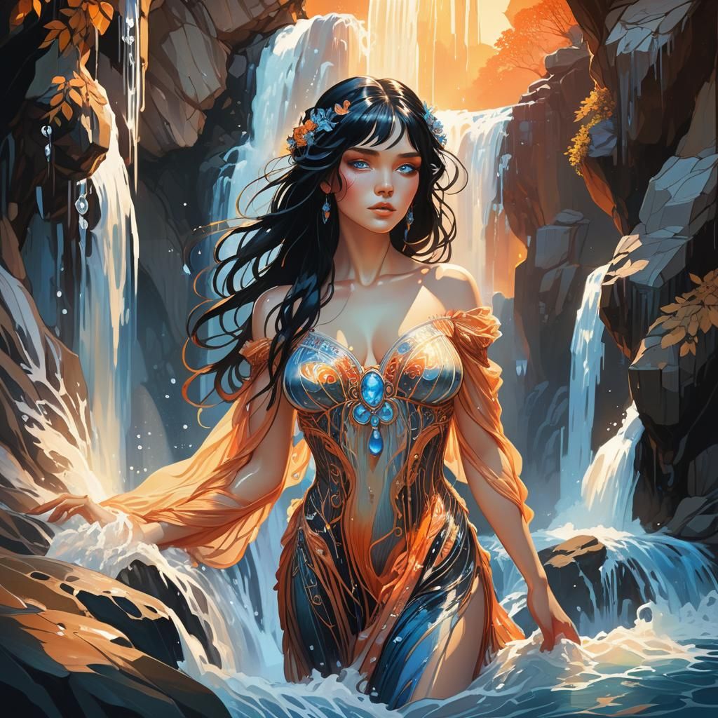 Mystical Maiden Basks in Sunset Radiance