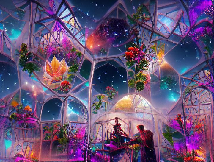 Surreal Masterpiece of a Cosmic Greenhouse in Triadic Colors